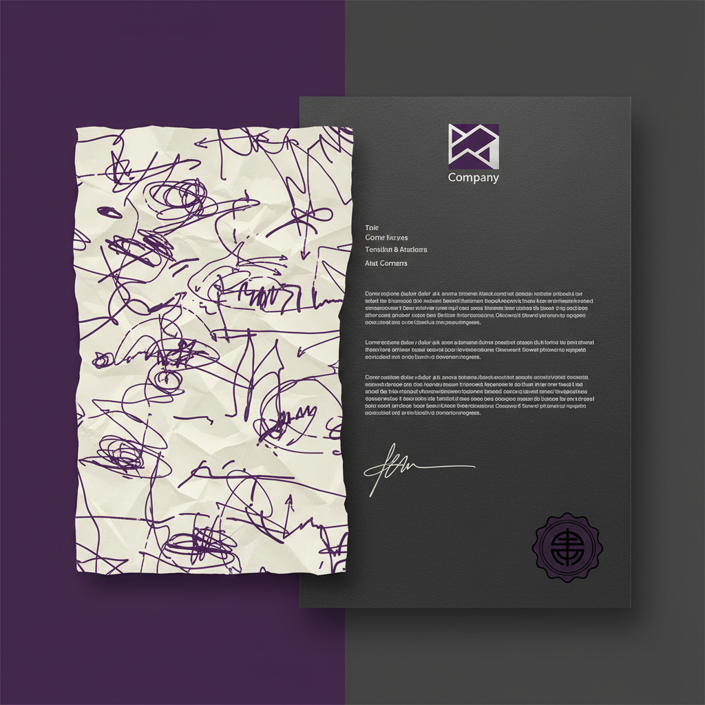 A split-screen visual: Left side shows a messy, handwritten note. Right side sho