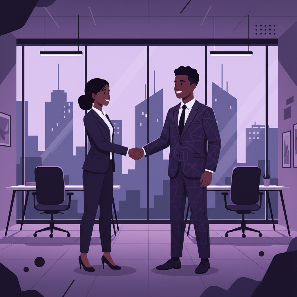 A confident young professional in Abidjan shaking hands with an interviewer in a