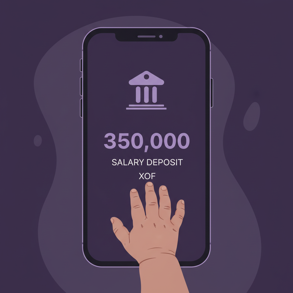 A smartphone screen showing a bank mobile notification with a salary deposit of 