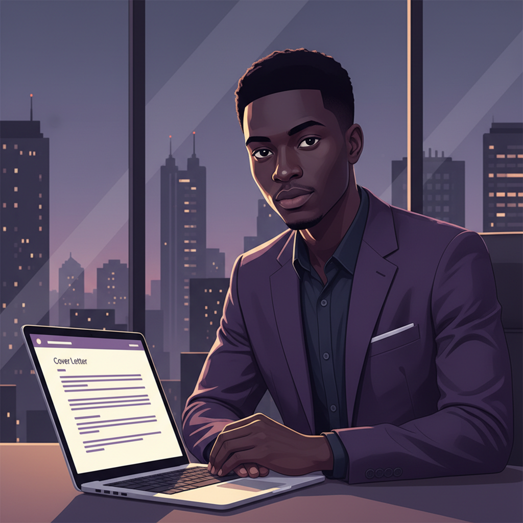 Young African professional in a modern office in Douala, looking confidently at