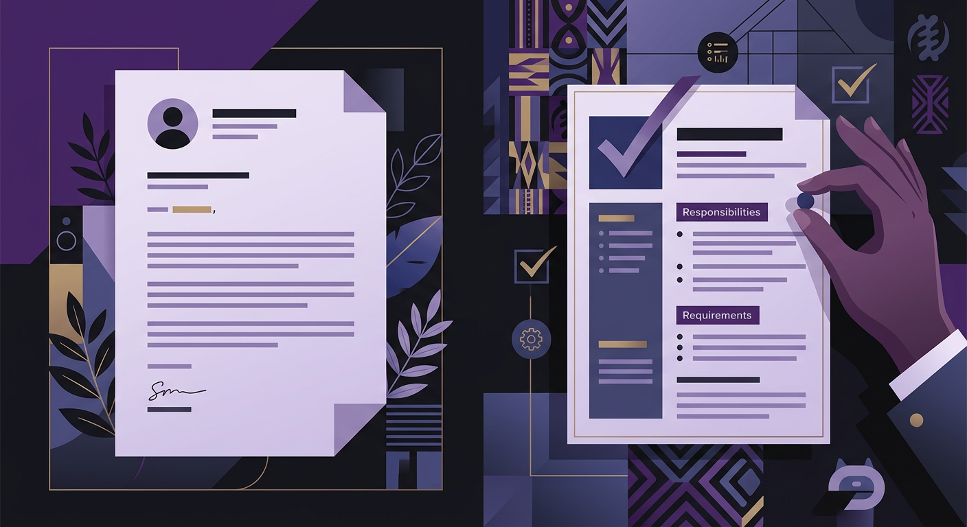 Simple cover letter layout beside a checked job advertisement