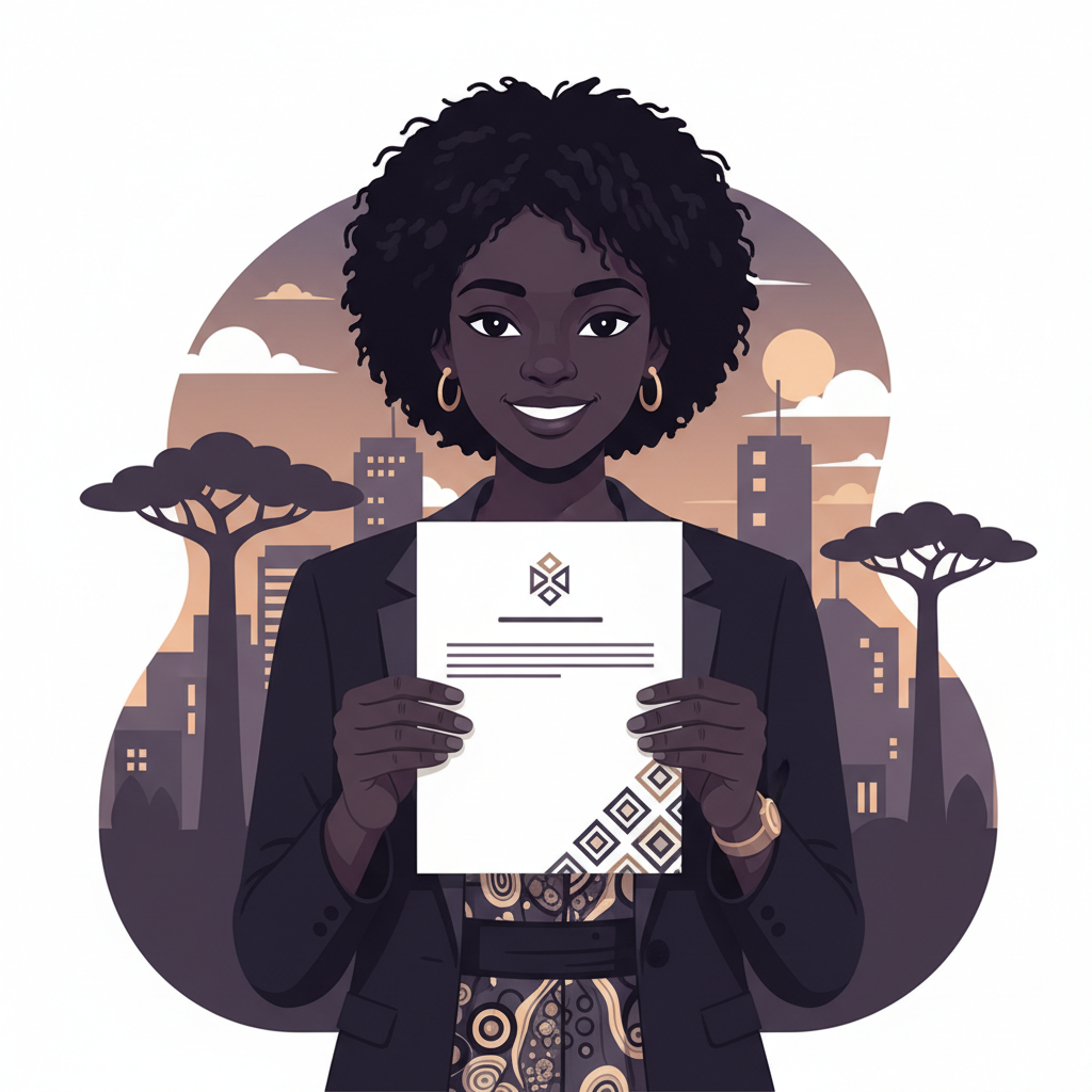 A young professional in Senegal smiling confidently while holding a well-crafted