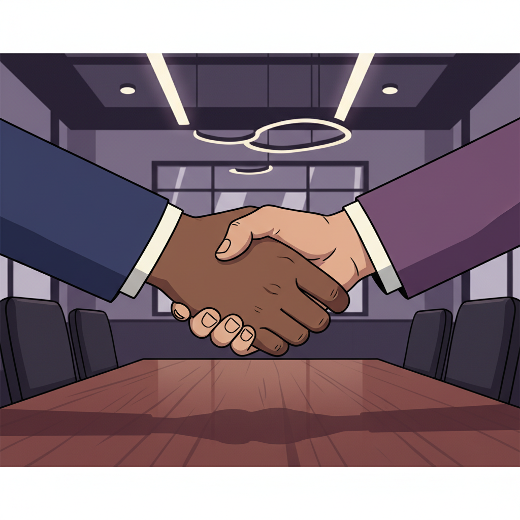 Close-up of hands shaking in agreement after a successful negotiation in a moder