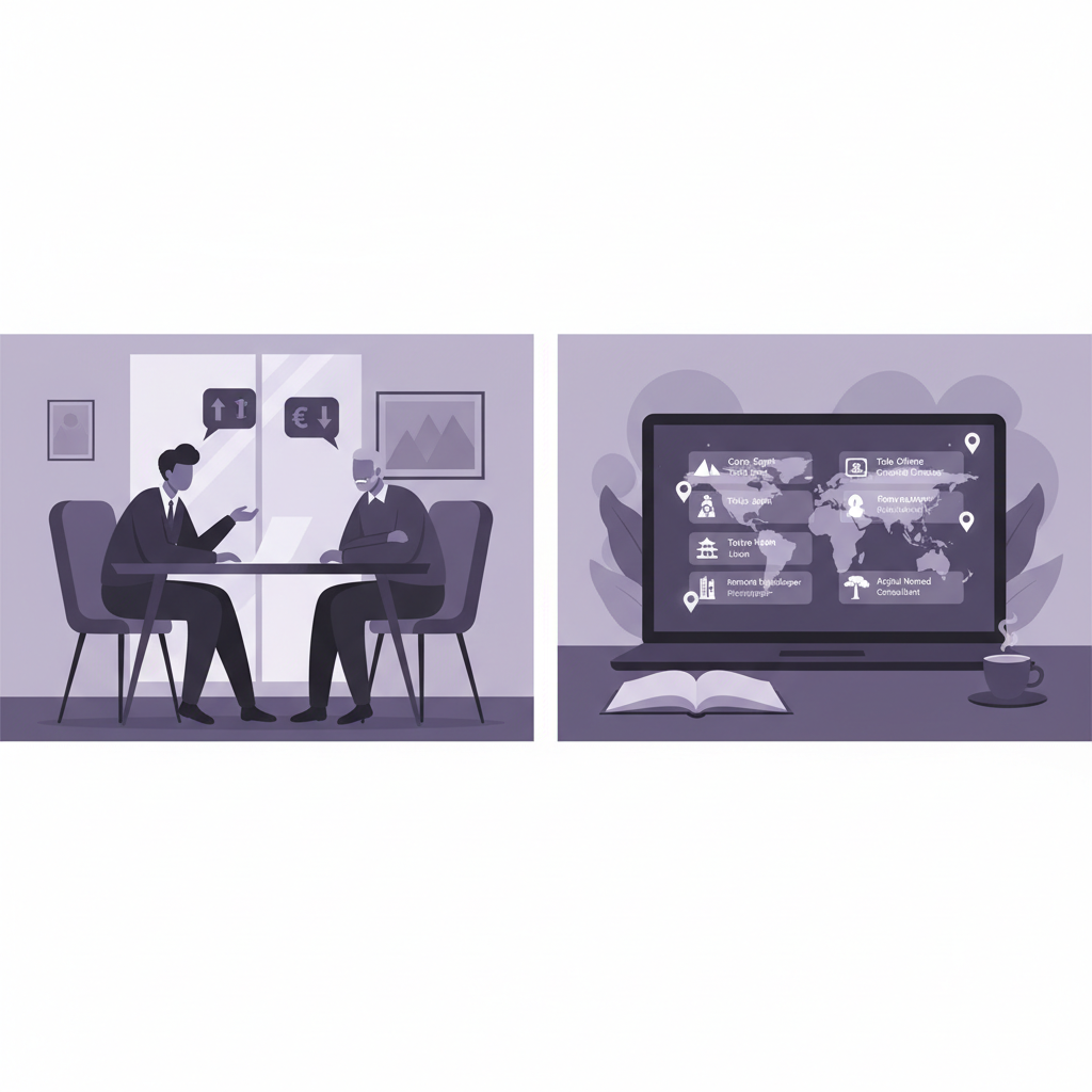 A split-screen visual: Left side shows a salary negotiation conversation in an o