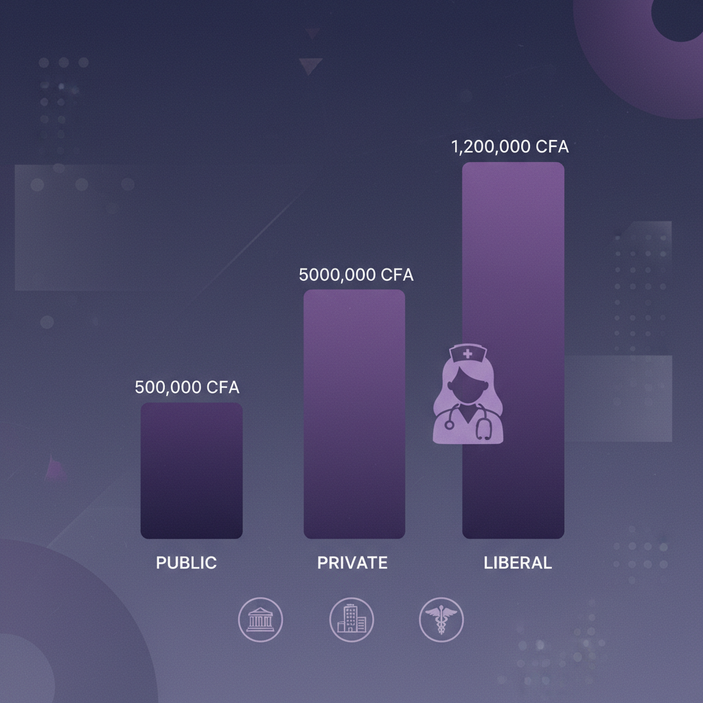 A comparative bar chart showing nurse salary ranges in Public, Private, and Libe