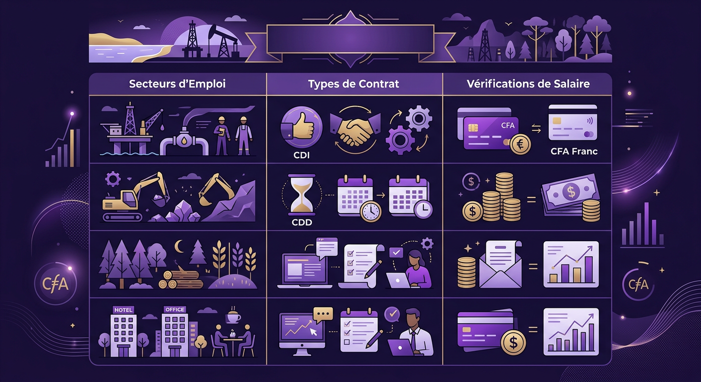 Simple comparison chart of Gabon job sectors, contract types and salary checks